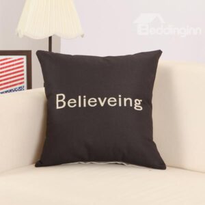 Believing Print Cool Black Cotton Linen Throw Pillow