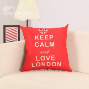 Letter Print Red Cotton Linen Decorative Throw Pillow