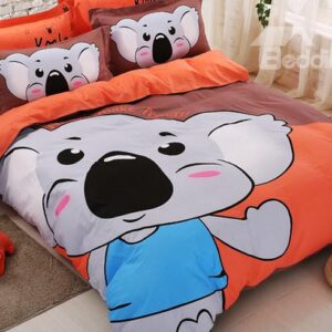 Lovely Big Koala Print Cotton Kids 4-Piece Duvet Cover Set