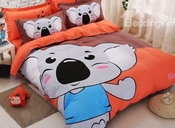 Lovely Big Koala Print Cotton Kids 4-Piece Duvet Cover Set