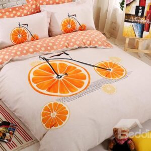 Creative Orange Bike Cotton Kids 4-Piece Duvet Cover Set