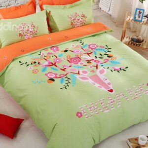 Deer Print Dream Big Kids 4-Piece Duvet Cover Set