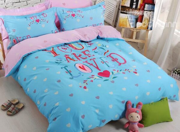 Romantic Heart Shape Pattern Kids 4-Piece Duvet Cover Set