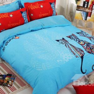 Graceful Cats Print Cotton Kids 4-Piece Duvet Cover Set