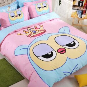 Cute Owl and Crown Print Kids 4-Piece Duvet Cover Set