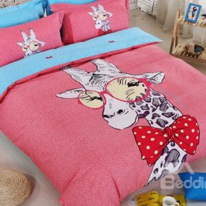 Vivid Giraffe Print Cotton Kids 4-Piece Duvet Cover Set