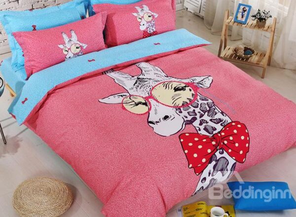 Vivid Giraffe Print Cotton Kids 4-Piece Duvet Cover Set
