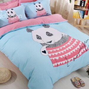 Wonderful Panda Print Cotton Kids 4-Piece Duvet Cover Set