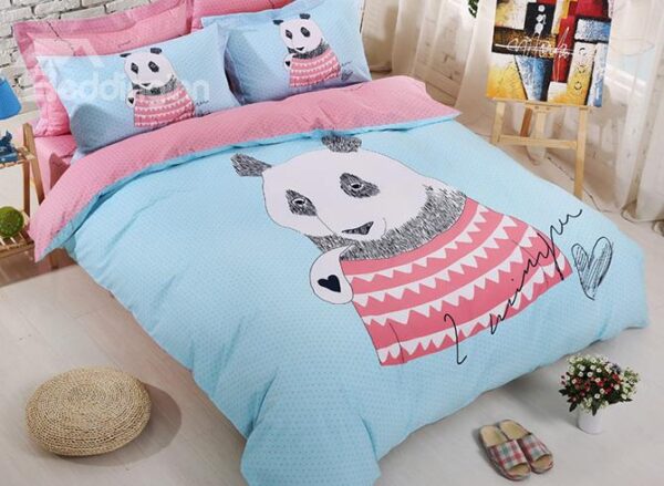 Wonderful Panda Print Cotton Kids 4-Piece Duvet Cover Set