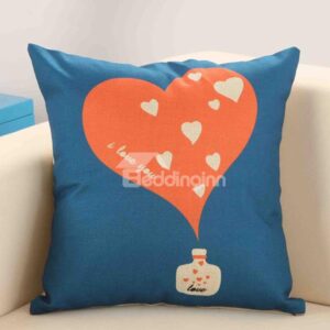 Red Heart Print Blue Decorative Throw Pillow