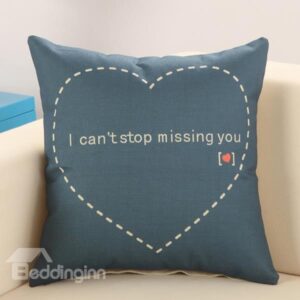 Sweet Heart Print Dark Blue Cotton Linen Throw Pillow
