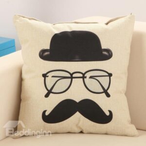Fashion Mustache Print Cotton Linen Throw Pillow