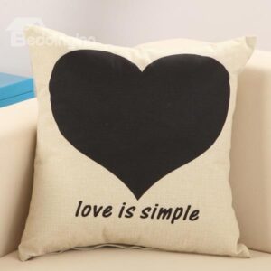 Stylish Black Love Print Cotton & Linen Throw Pillow