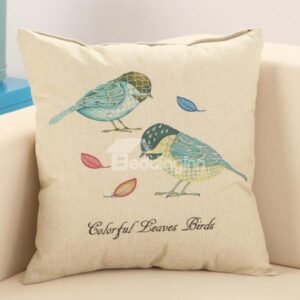 Blue Birds Print Fluffy Cotton & Linen Throw Pillow