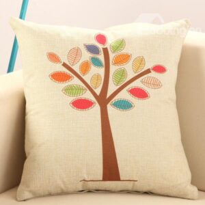 Colorful Tree Print Soft Cotton Linen Throw Pillow