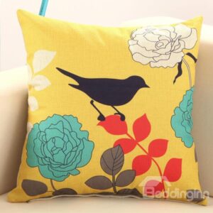 Bird Waiting for Blossoming Print Throw Pillow