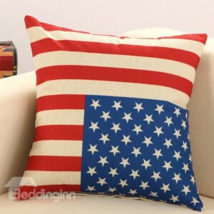 The Stars and Stripes Print Cotton Linen Throw Pillow