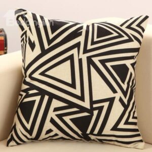 Fancy Black Triangle Print Cotton Linen Throw Pillow
