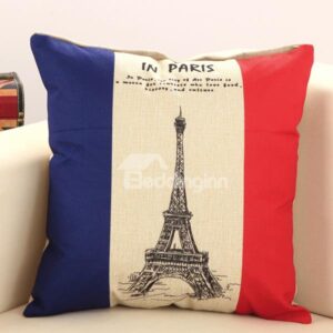 Eiffel Tower Print European Style Cotton & Linen Throw Pillow