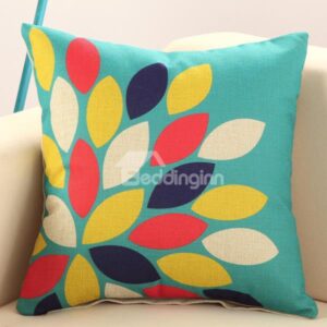 Colorful Leaves Print Green Cotton Linen Throw Pillow