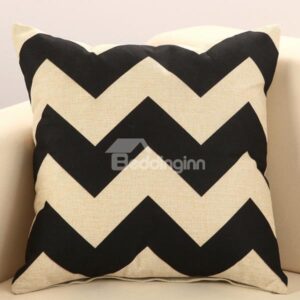 Trendy Black Wave Print European Style Cotton & Linen Throw Pillow