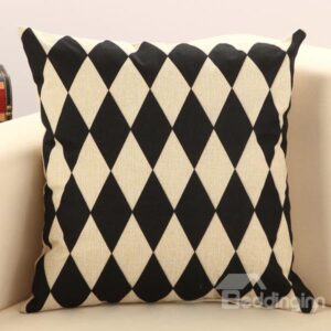 Classy Black Diamond Check Print Cotton & Linen Throw Pillow