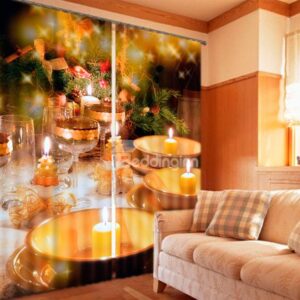 3D Romantic Festival Candles Print Blackout Curtain