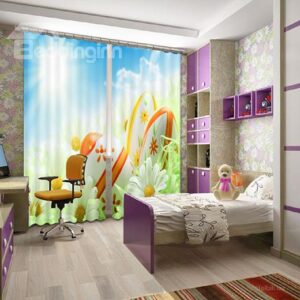 Wonderful 3D Flower Print Light Blocking Curtain