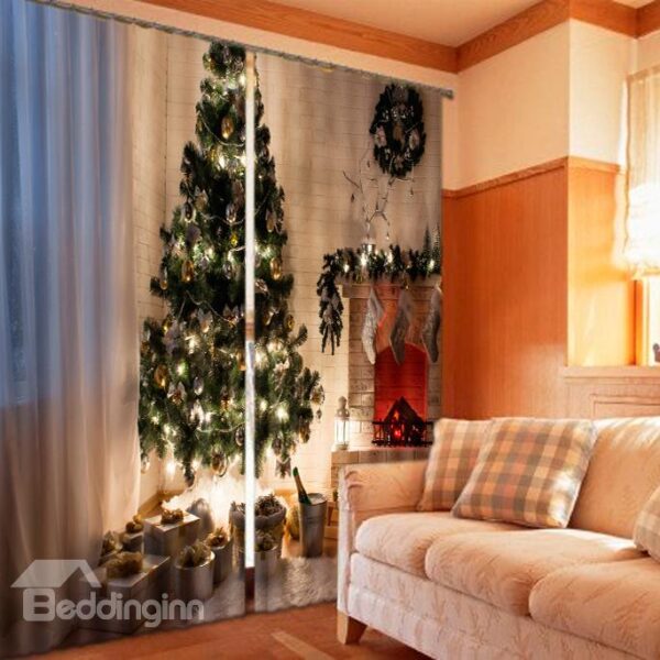 3D Christmas Tree Print Energy Saving Curtain