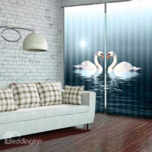 Lifelike 3D Swan Print Energy Saving Curtain