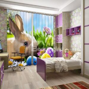 Super Lovely Rabbit Print 3D Blackout Curtain