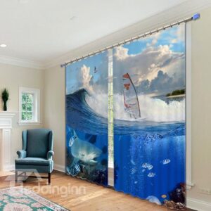 Light Shading Blue Sea Digital Printing 3D Curtain
