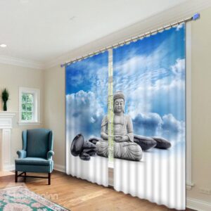Buddha Statue Print 3D Energy Saving Curtain