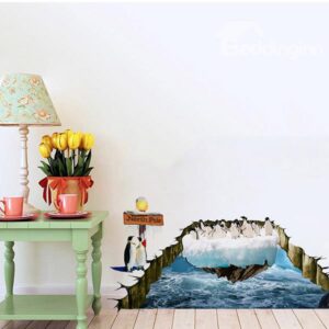 Amazing North Pole Pack of Penguins on Floating Ice 3D Removable Wall Sticker
