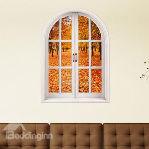 Golden Maple Tree and Leaves Window View Removable 3D Wall Sticker