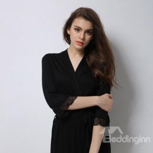Charming Modal Fashion Black Lace Womenâ€™s Bathrobe