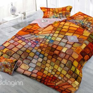 Dazzling Colorful Plaid Design Satin Drill 4-Piece Duvet Cover Sets