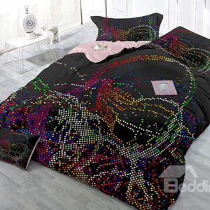 Irregular Colorful Dotted Stripe 4-Piece Black Duvet Cover Sets