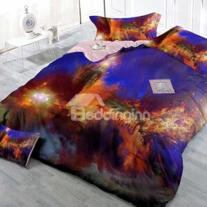 Graceful Blue Scenery Stars Print Satin Drill 4-Piece Duvet Cover Sets