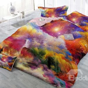 Pretty Shining Stars Scenery Print Satin Drill 4-Piece Duvet Cover Sets