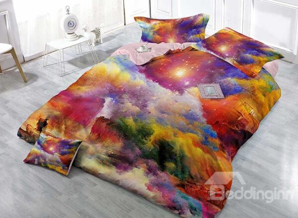 Pretty Shining Stars Scenery Print Satin Drill 4-Piece Duvet Cover Sets