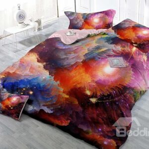 Mysterious Colorful Galaxy Print Satin Drill Technics 4-Piece Duvet Cover Sets