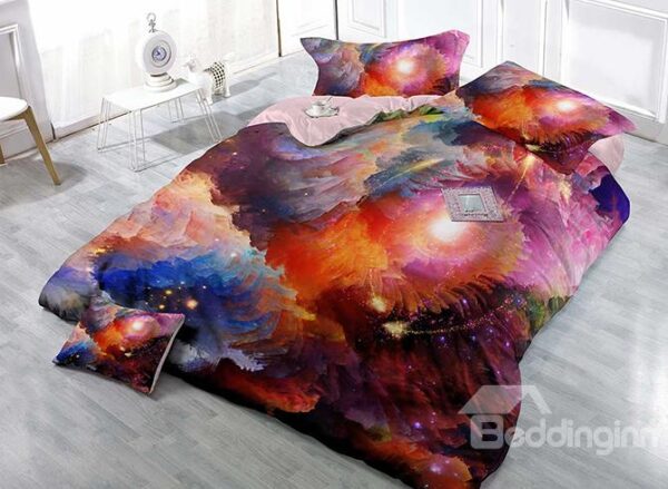 Mysterious Colorful Galaxy Print Satin Drill Technics 4-Piece Duvet Cover Sets