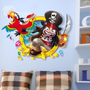 Cartoon Knife in Hand Pirates with Parrot Removable 3D Wall Sticker