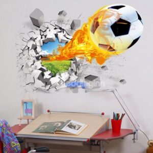 Football on Fire Through Walls Removable Wall Sticker