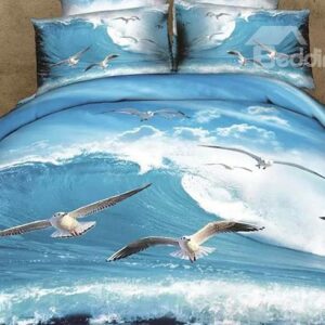 Sea Gull Flying over Sea Print 4-Piece Duvet Cover Sets