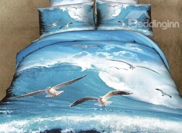 Sea Gull Flying over Sea Print 4-Piece Duvet Cover Sets