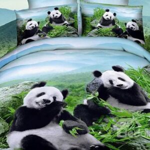 Lovely Pandas Eating Bamboo Leaves Print 4-Piece Duvet Cover Sets