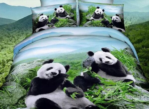 Lovely Pandas Eating Bamboo Leaves Print 4-Piece Duvet Cover Sets