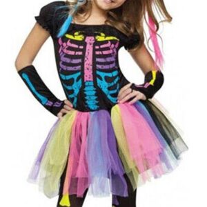 Cute Rainbow Color Skeleton Print Girl‘s Halloween Costume